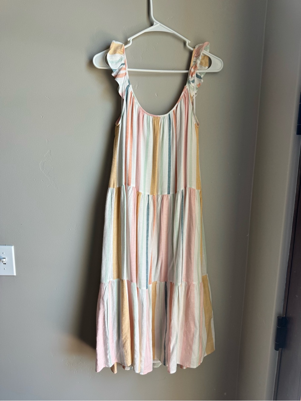 Rails Capri Melon Stripe Linen Blend Tiered Midi Dress Coastal Boho S Resortwear - Picture 6 of 6